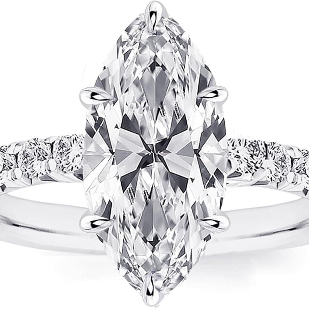 Sterling Silver Promise Ring 2ct Marquise CZ Engagement Jewelry for Women
